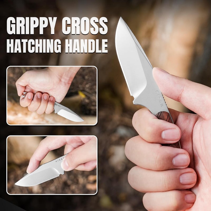 KIZER Muskrat Fixed Blade Knife, 3.15 In S35VN Neck Knife Mkuruti Wood Handle Fixed Blade EDC Knives for Men Women, Outdoor Hunting Hiking Survival Camping Knives with Sheath, 1064A2 - Image 4